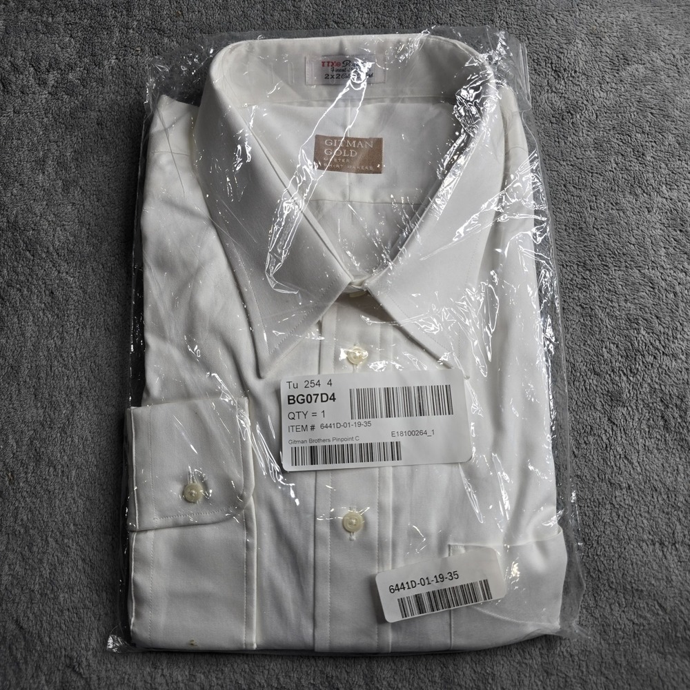 NWT Gitman Bros Pinpoint 2x2 Cotton Oxford Shirt Mens 19/35 White L/S Button Up